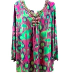 SEVENTH AVENUE Tie Dye-Like Embellished Loose Oversized Blouse size 2X
